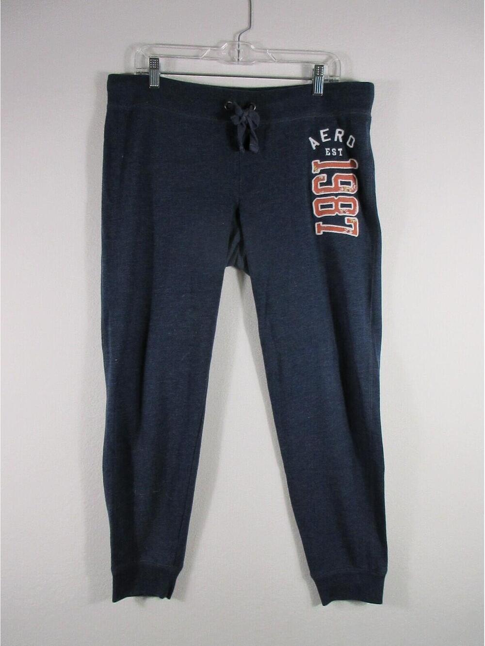 Aero 1987 Mens Drawstring Sweat Pants Elastic Waist Skinny Leg Size L Blue